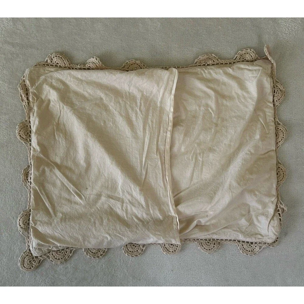 Crochet Lace Pillow Shams Set of 2 Floral Cotton 24x18 Romantic Boho Cottagecore